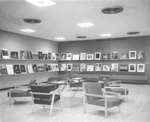 Community meeting room, 1961, during annual photography exhibit