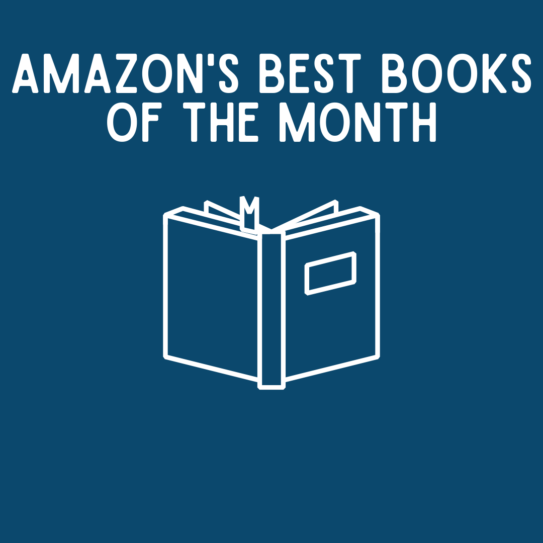 navy blue square with white writing, amazon's best books of the month